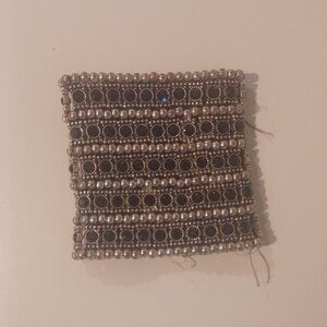 Large Bling Silver Black Beaded 3.5 Inch Stretch Cuff Bracelet